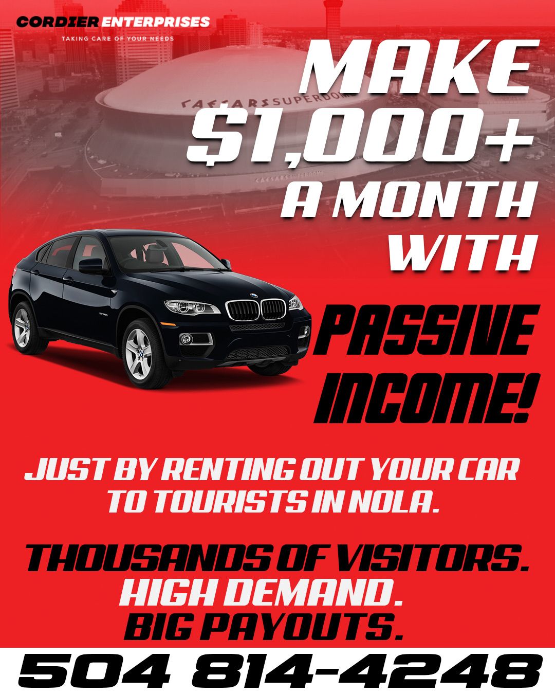 Black SUV positioned as a passive-income car rental asset